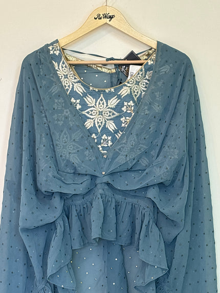 Aurelia Women’s Greyish Blue Crop top & Palazzo Partywear Set - L size