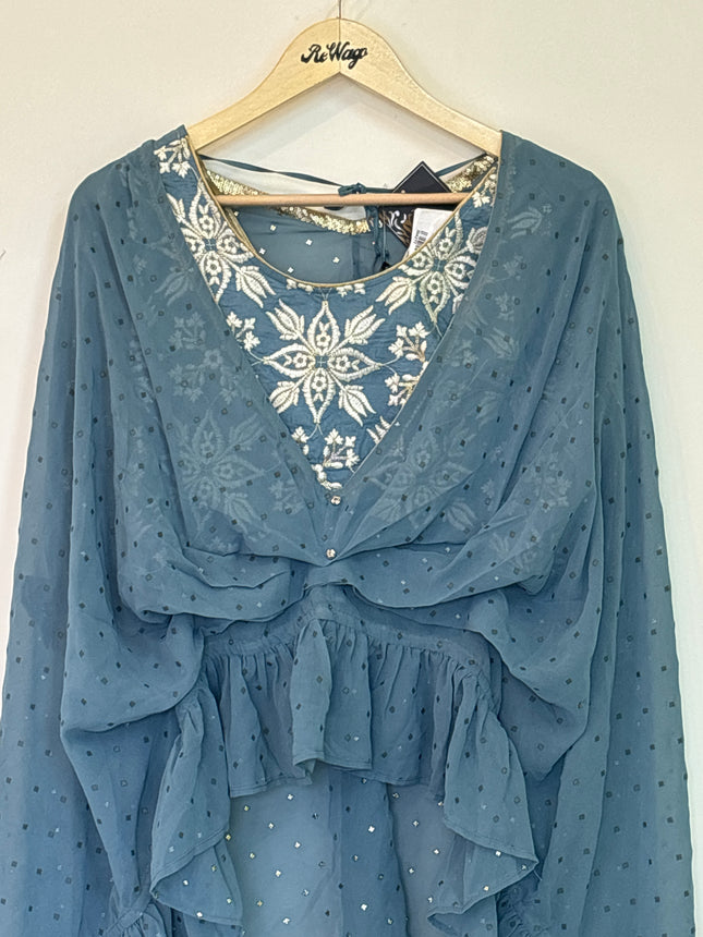 Aurelia Women’s Greyish Blue Crop top & Palazzo Partywear Set - L size
