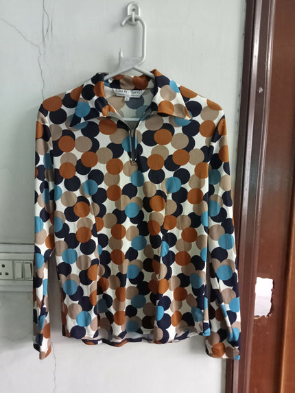 Vintage abstract circle long sleeved blouse