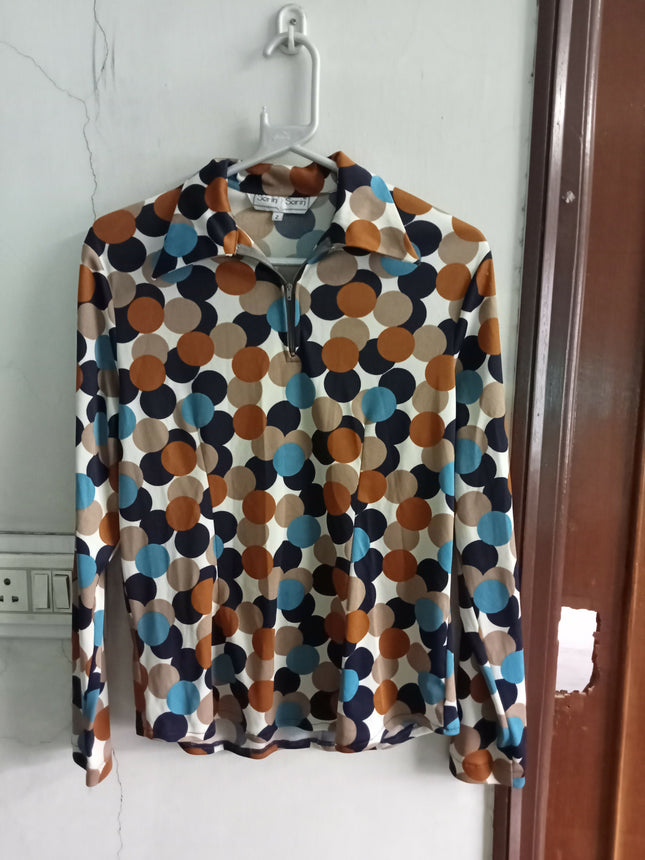 Vintage abstract circle long sleeved blouse