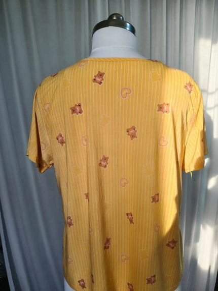 women's yellow cotton nightdress with a subtle stripe pattern - (S-M) Size