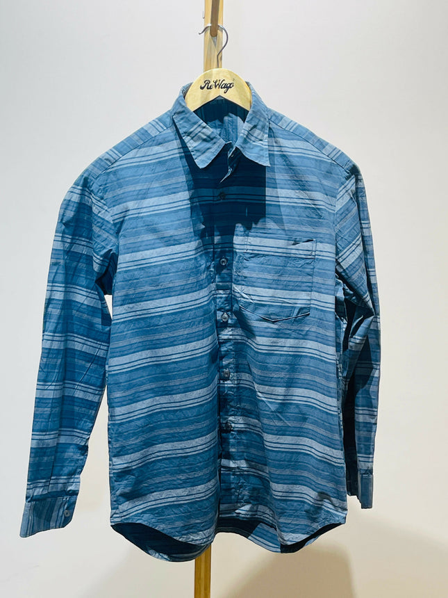 Men's Casual Medium Blue Long-Sleeve with Stripes - XXL size