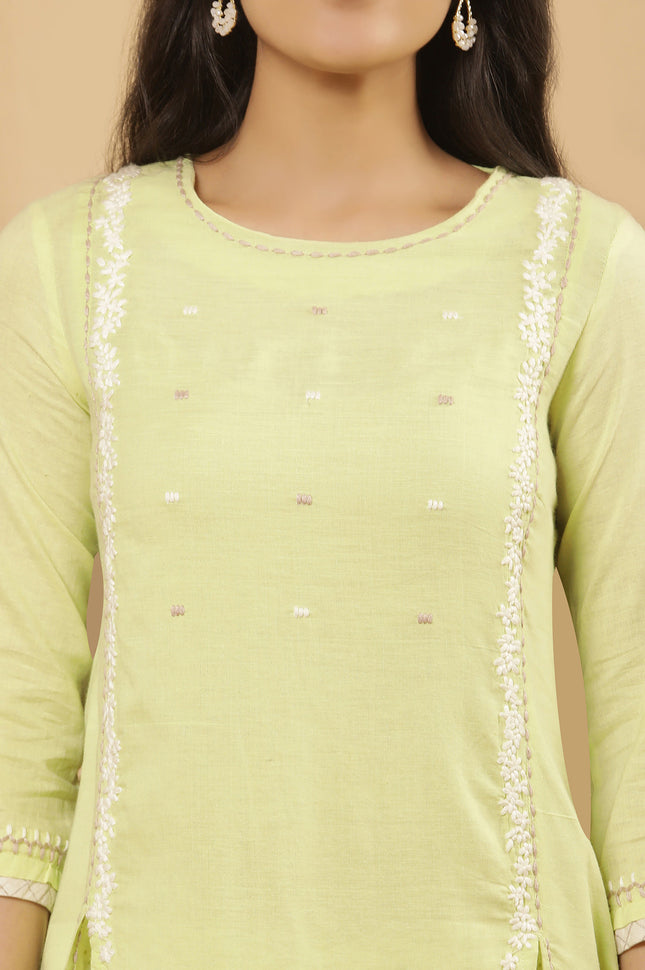 W Women’s Green Khadi Kurti with Half Sleeve - M  Size
