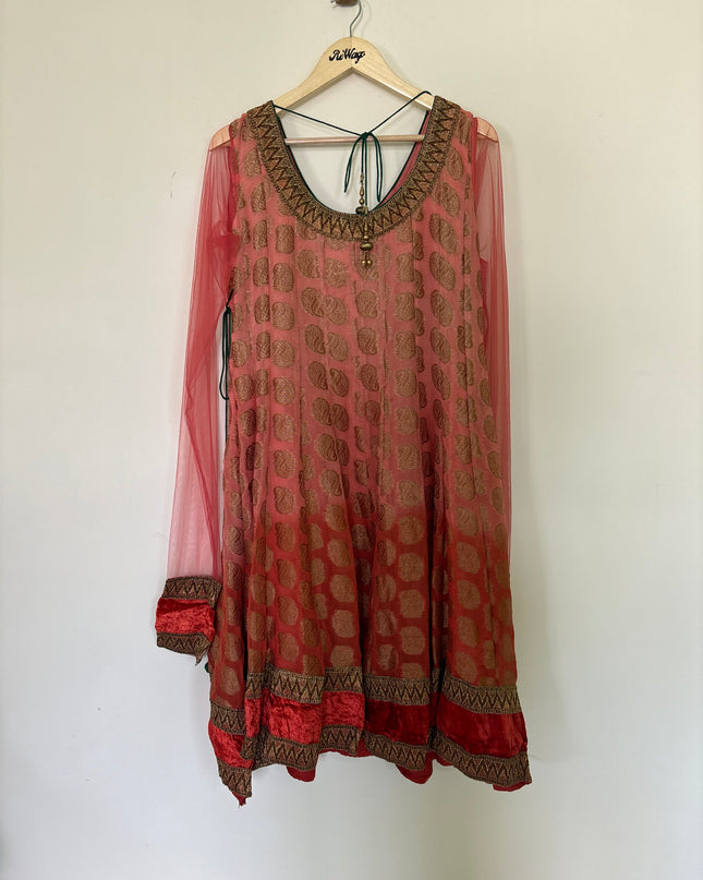 Women’s Full Sleeve Peach  Anarkali Set - XL Size