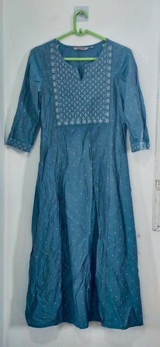 AVAASA Soft Cotton A-Line Kurti – XS Size, Teal Blue Double Shade