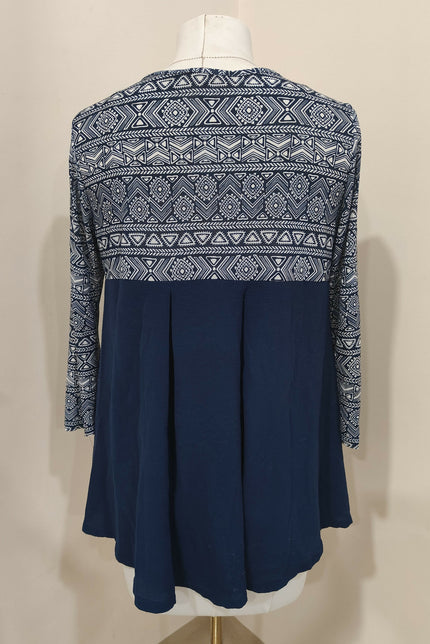AND Women's Casual Navy Printed Top Size M