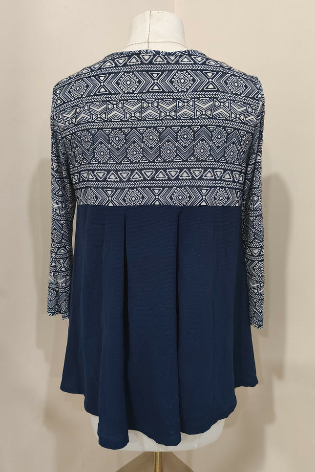 AND Women's Casual Navy Printed Top Size M