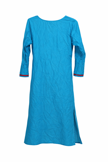 Turquoise Embroidered Kurta – Clean Studio Back View