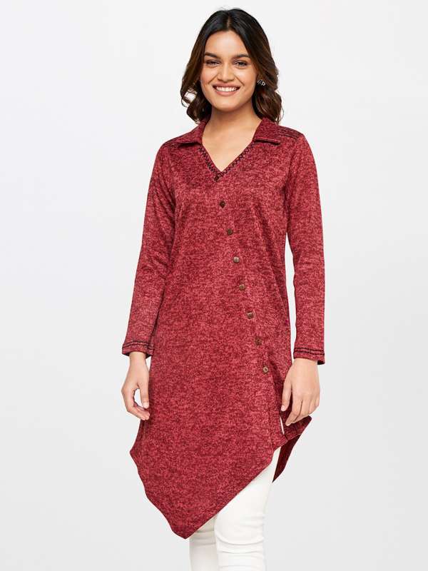 Global Desi Women's Maroon Sweater Dress - M Size