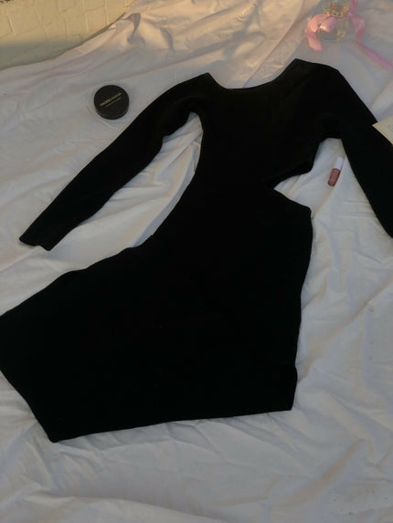 Black ribbed waist cutout bodycon dress