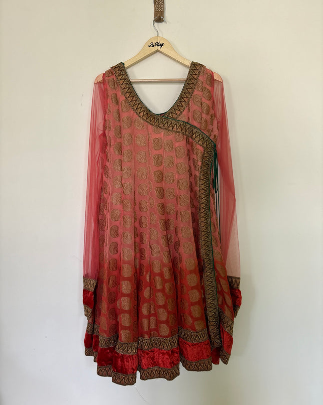 Women’s Full Sleeve Peach  Anarkali Set - XL Size