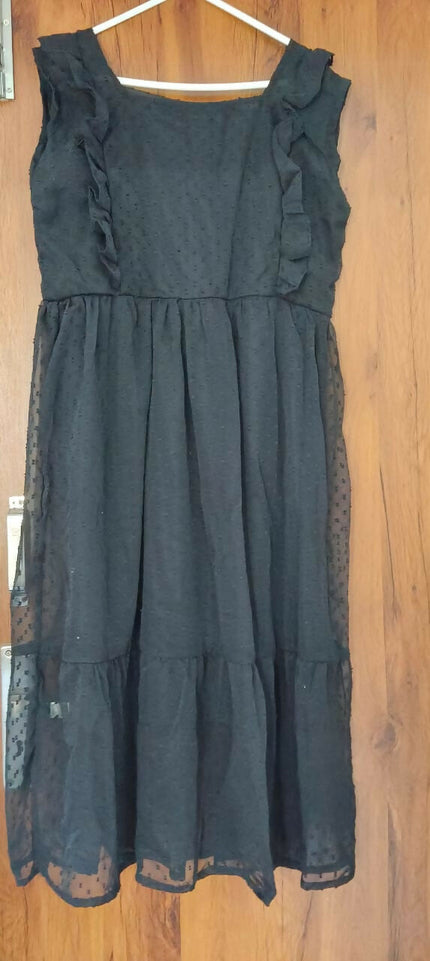 Black Ruffled Tiered Midi Dress - L Size