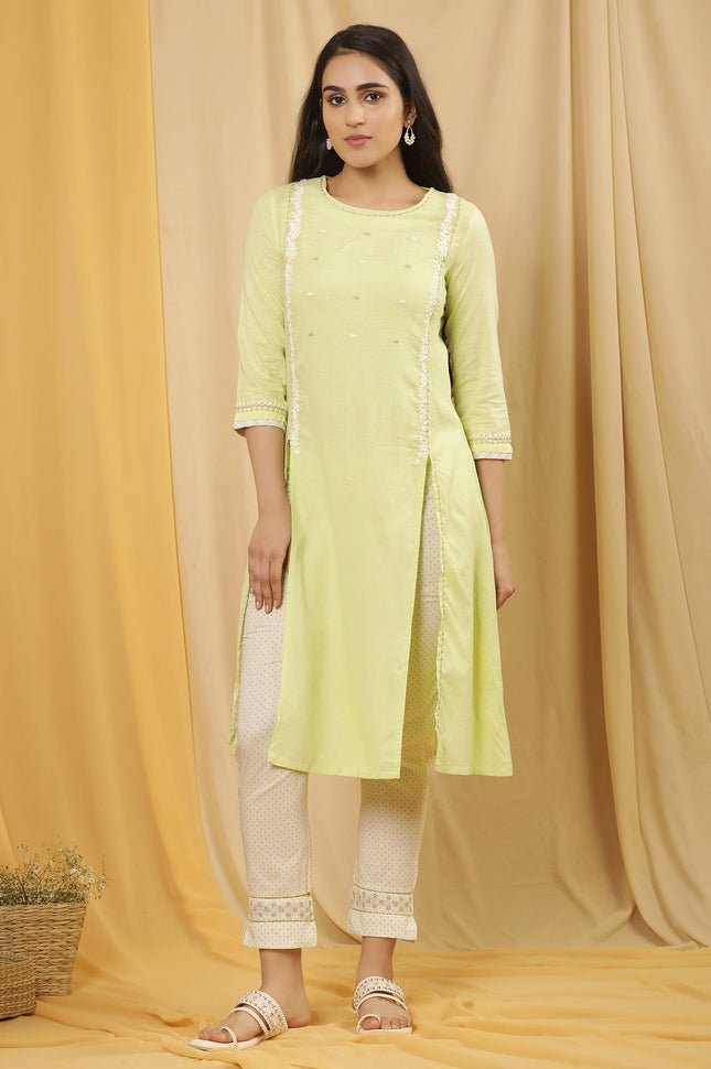 W Women’s Green Khadi Kurti with Half Sleeve - M  Size