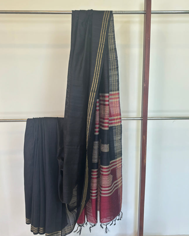 Women’s Black Saree with Lined Border