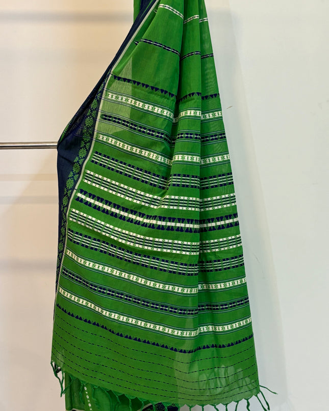 Women’s Cotton Saree Green And Blue Color