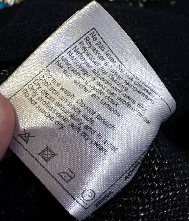 Authentic Pristine✨ CHANEL black cupro blend CC starburst logo lurex long sleeve sweater FR36!