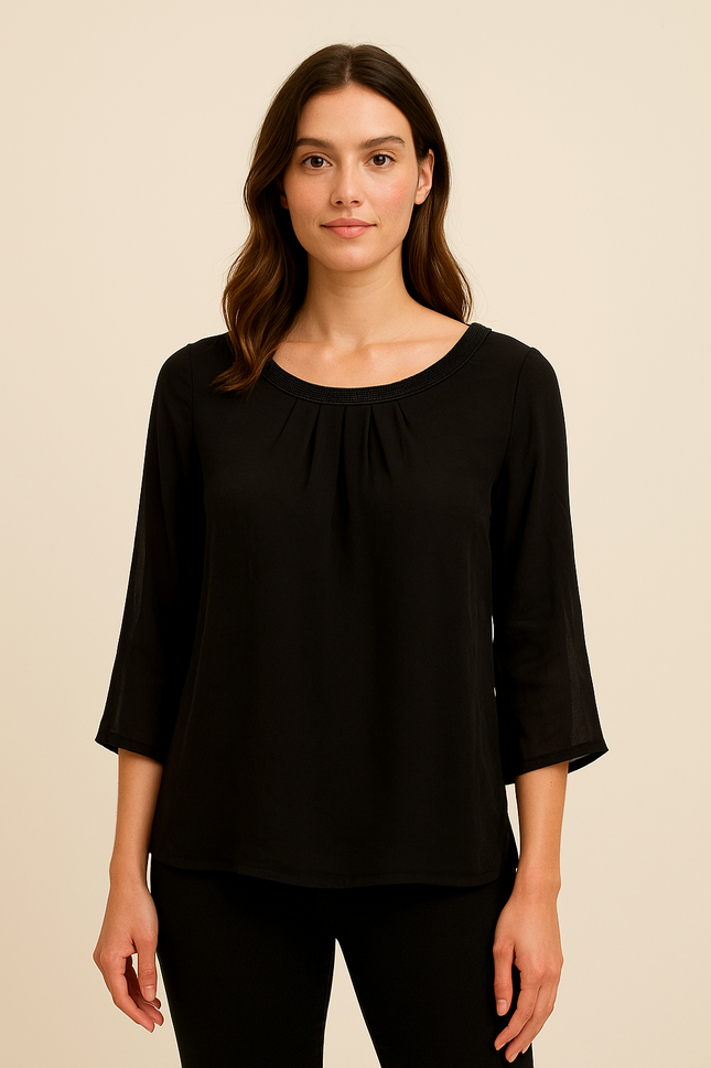 Women's  Round Neck with Full Sleeve Black Top - M Size