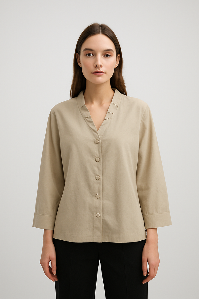 Women's Button-Front V-neck Top - L Size