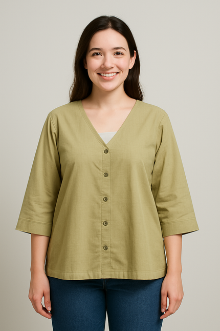 Women's Casual Regular Sleeves  Yellow Top - L Size