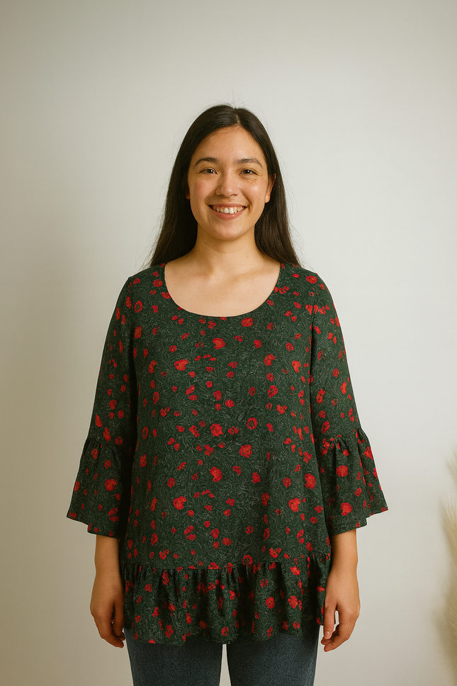 Women's Causal Green Printed Top - M Size