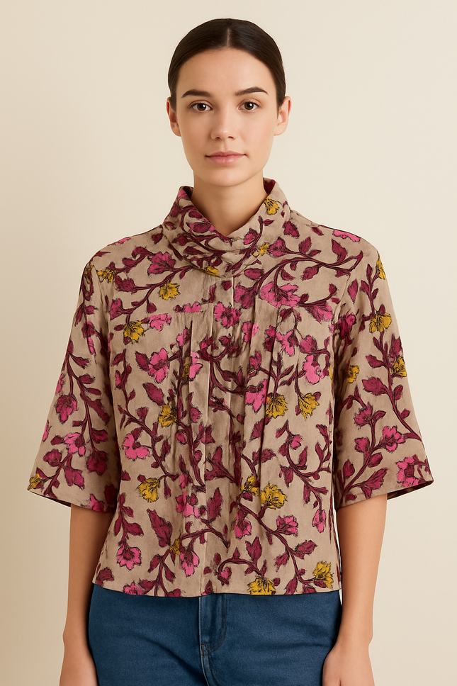 Women's Flared  Floral Printed  Shirt - M Size