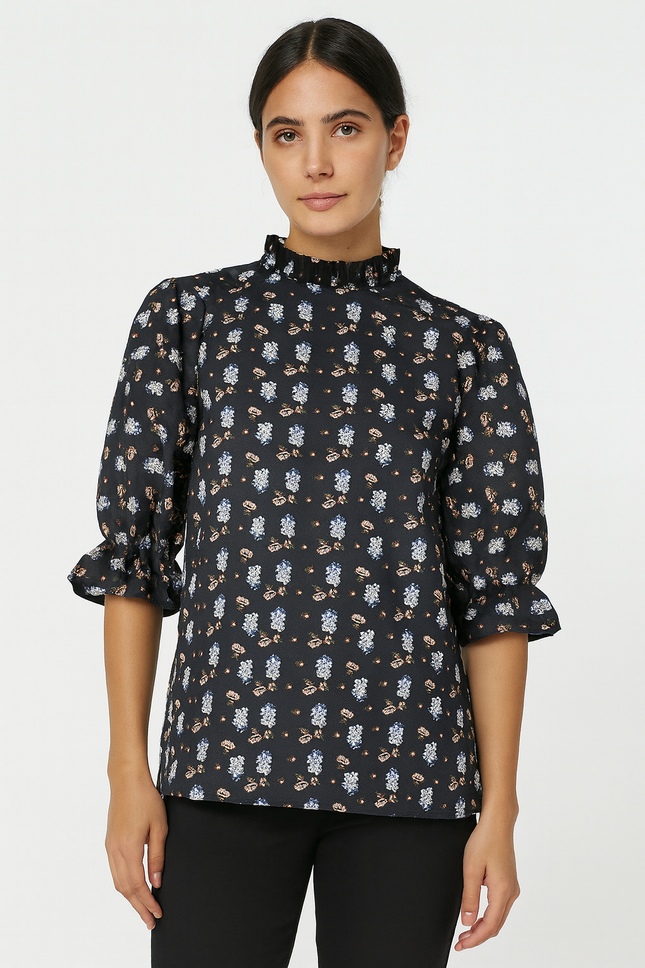 Wedani Dark blue Floral print top of S size