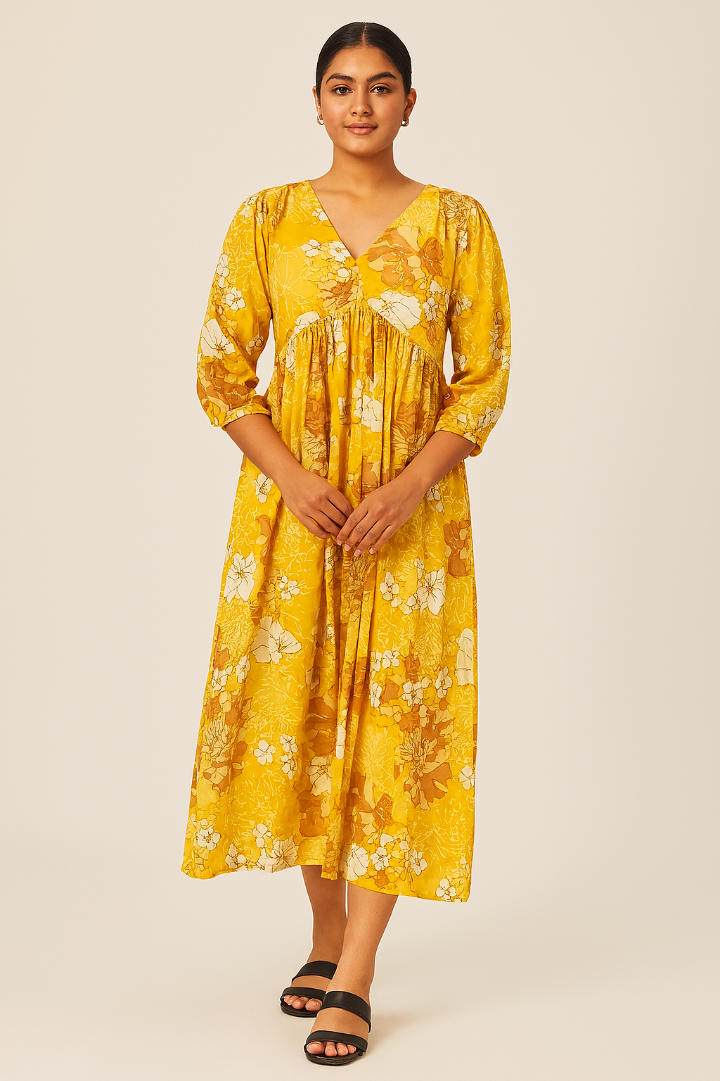 Women's maternity yellow floral dress of XS size