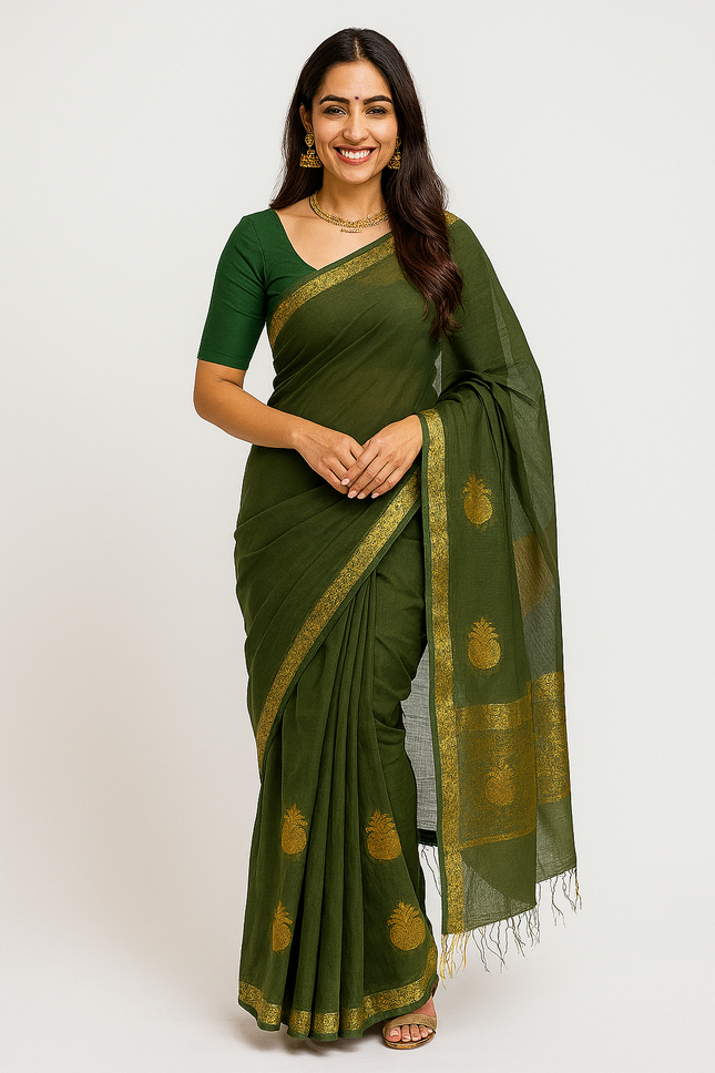 Women’s Saree With Golden Brocades and Works