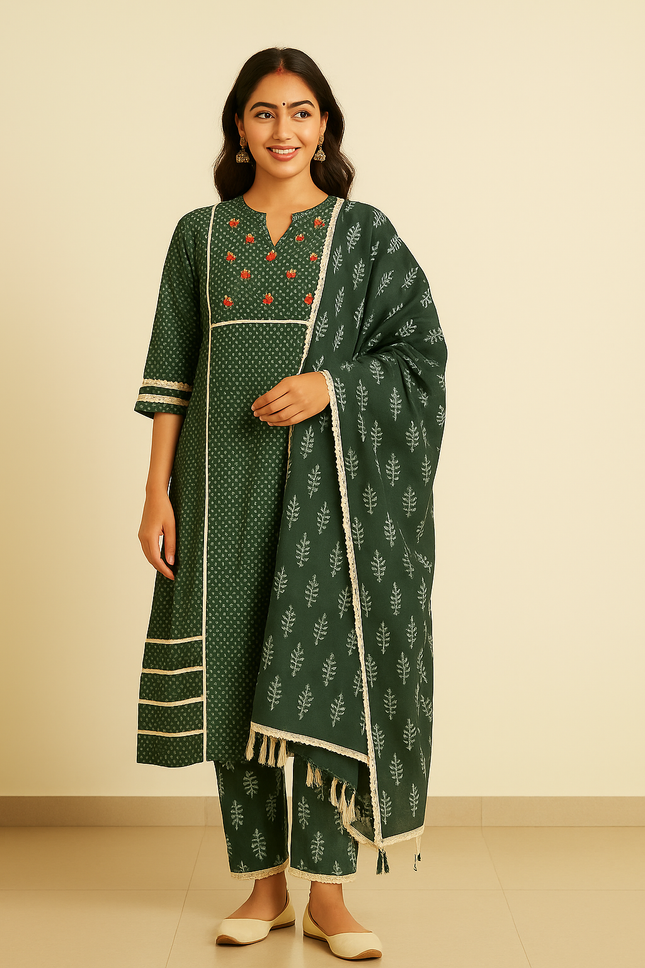 KIANA Women's Green Kurta Set - L Size