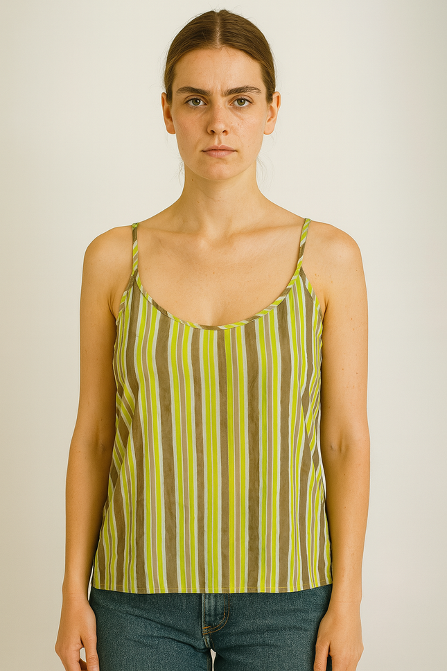 MANGO Women's Striped A-Line Lime Green Top - S Size