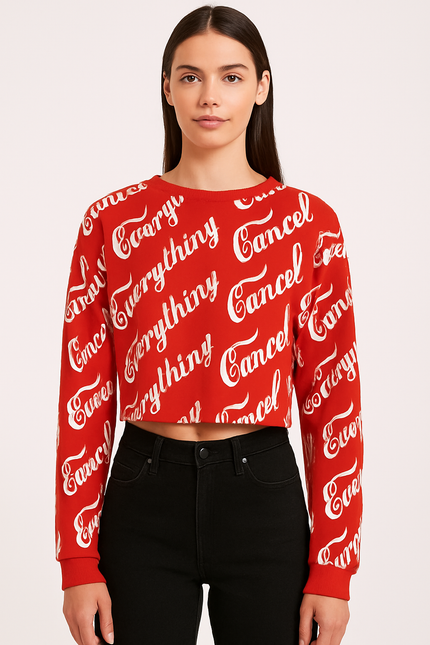 ONLY Red cropped 'cancel everything' swearshirt