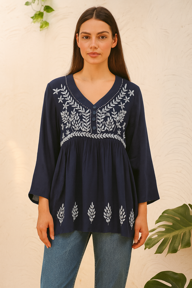 BOMBAY Embroidered Tunic Navy Blue - L Size