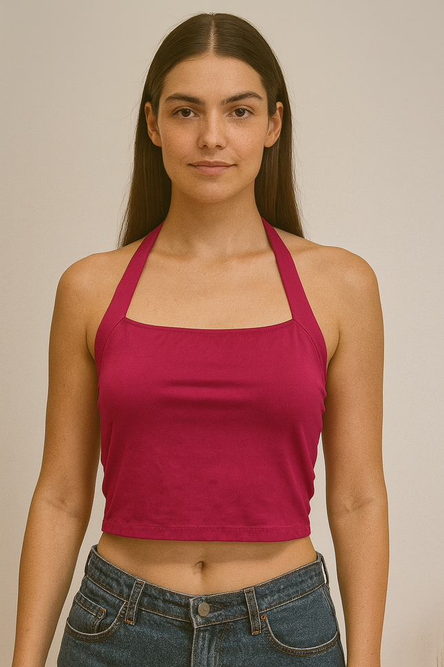 BERRYLUSH Women's Casual Pink Crop Top - S Size