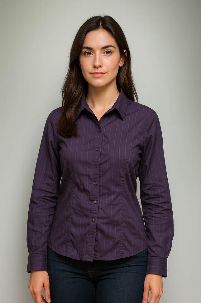 SCULLERS Womens Purple Shirt With Stripes - S Size
