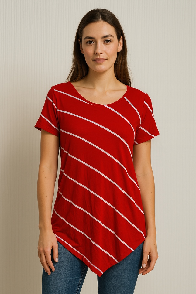 STRAPPY Women's Red and White Top M Size