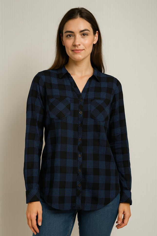 THE ROADSTER Women's Checked Full Sleeve Navy Shirt - M Size