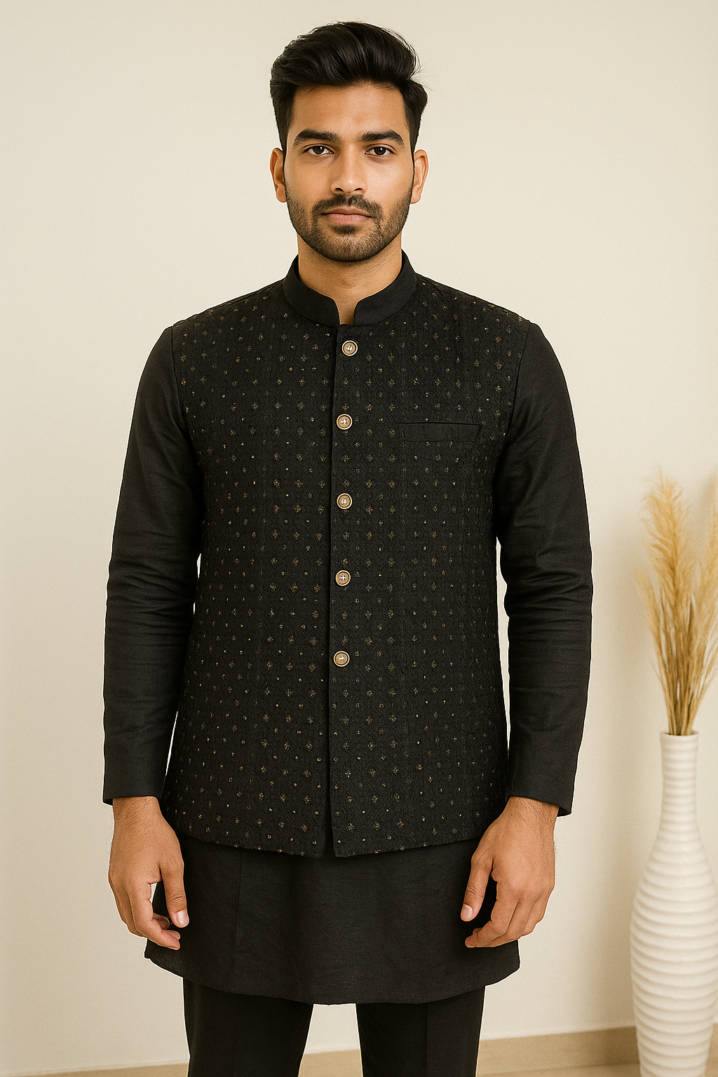 Men's Black Kurta Set - M Size