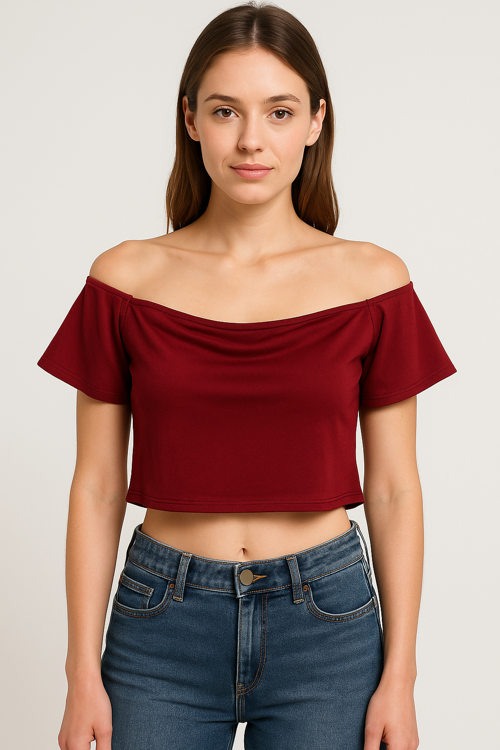 URBANIC Women's Maroon Short Croptop with Short Sleeves S Size