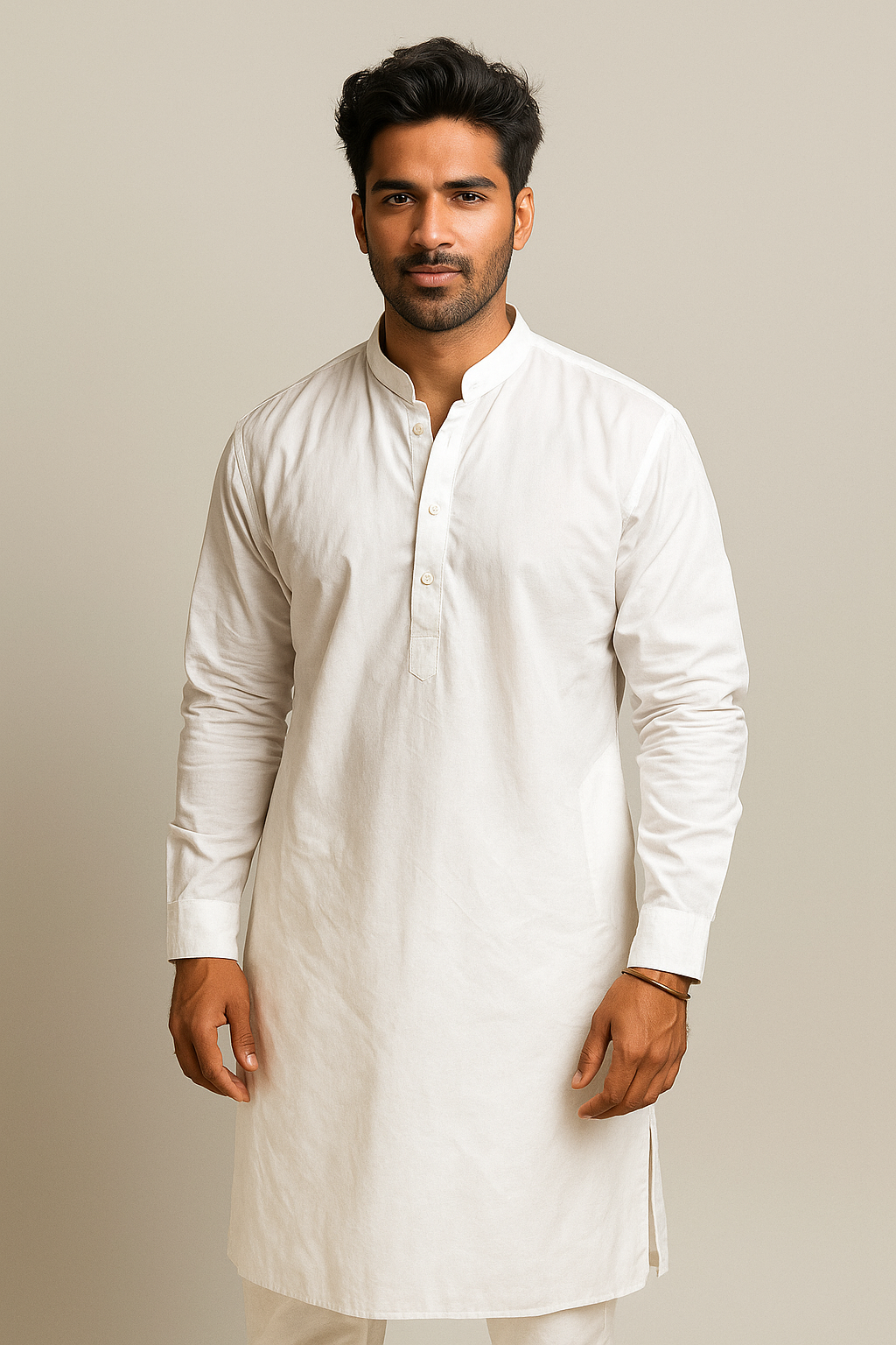 BANDHAN Men's Cotton Blend Solid Kurta with Full Sleeves, Regular Fit - L Size