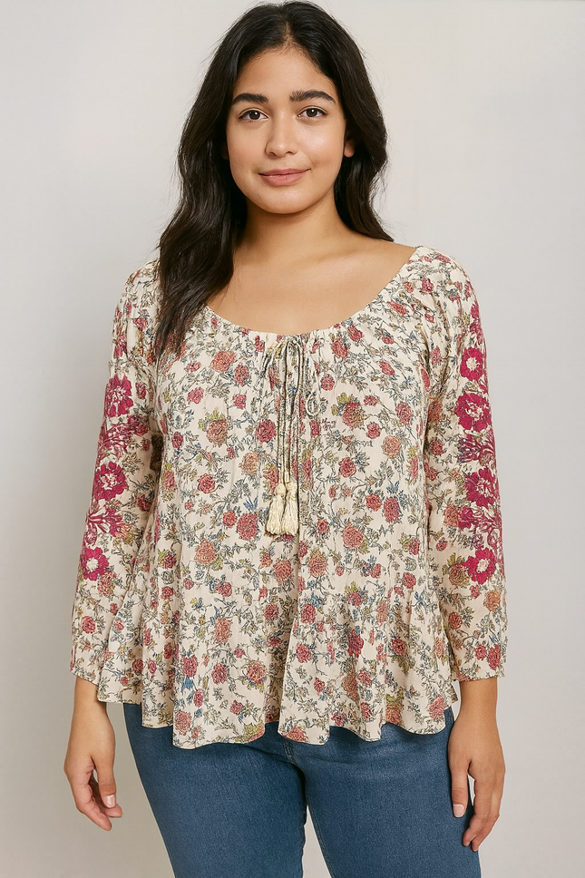 Bombay Boutique Collection Women's Embroidered White Top - L Size