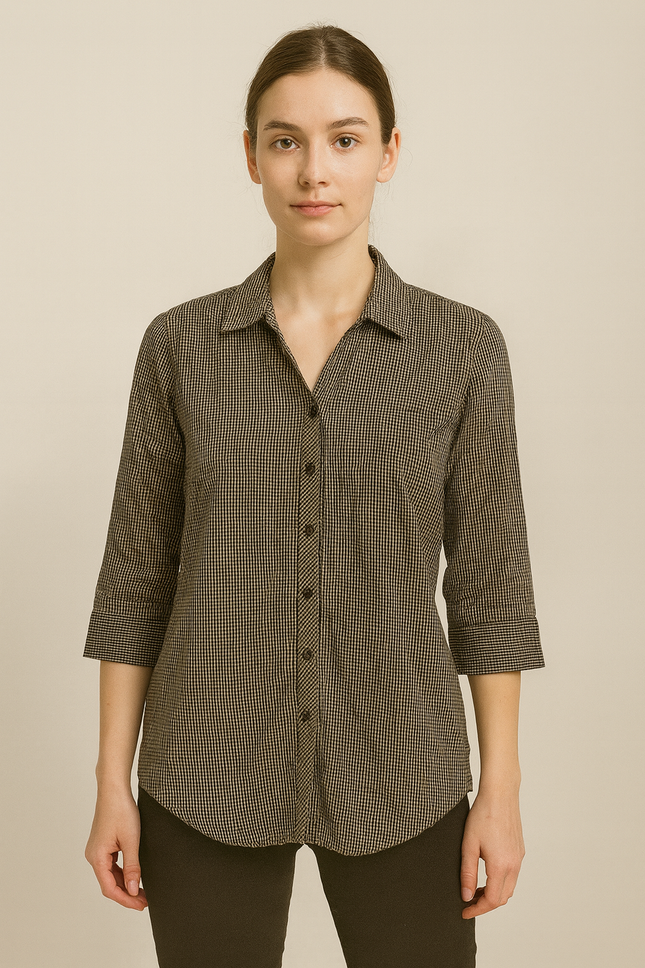 Women's Checked Half Sleeve Black Shirt - L Size