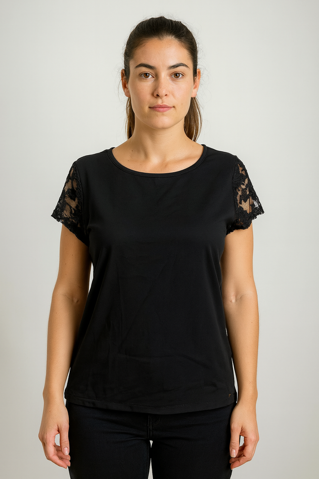 BEING HUMAN Casual Cap Sleeves Solid Women Black Crop Top XS Size