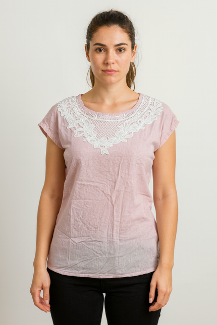 COTTON WORLD Women's Casual Striped  Pink Top -XS Size