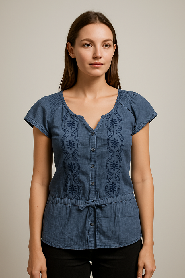ALLEN SOLLY Women's Puff Sleeve Navy Top - M Size