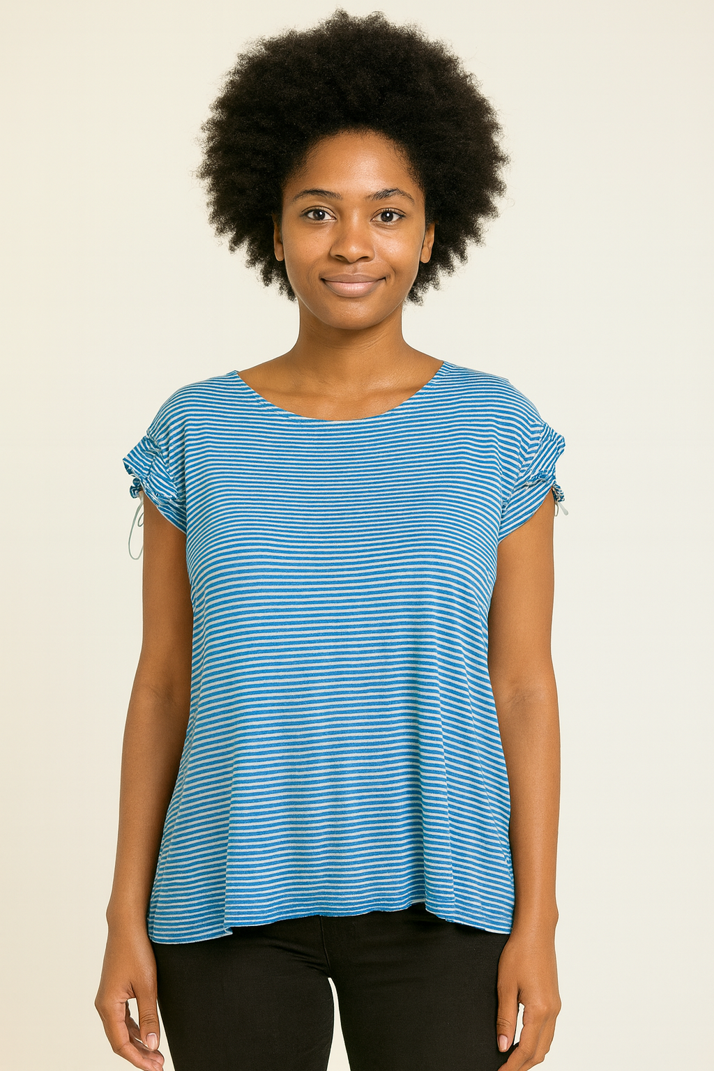 Women's Ruched Tops Blue Ruffled - S Size