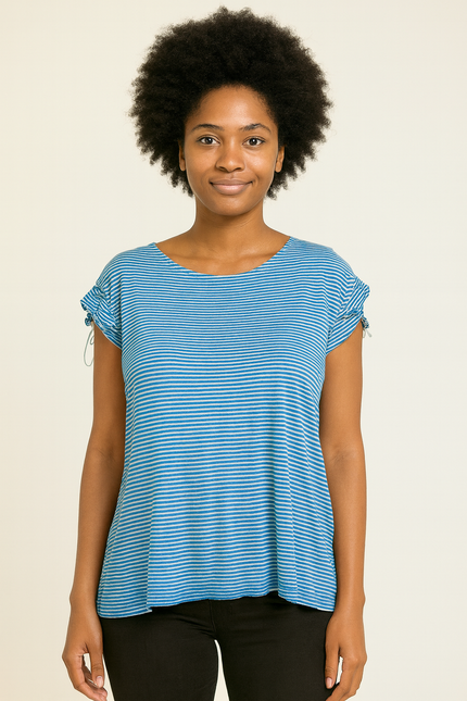 Women's Ruched Tops Blue Ruffled - S Size