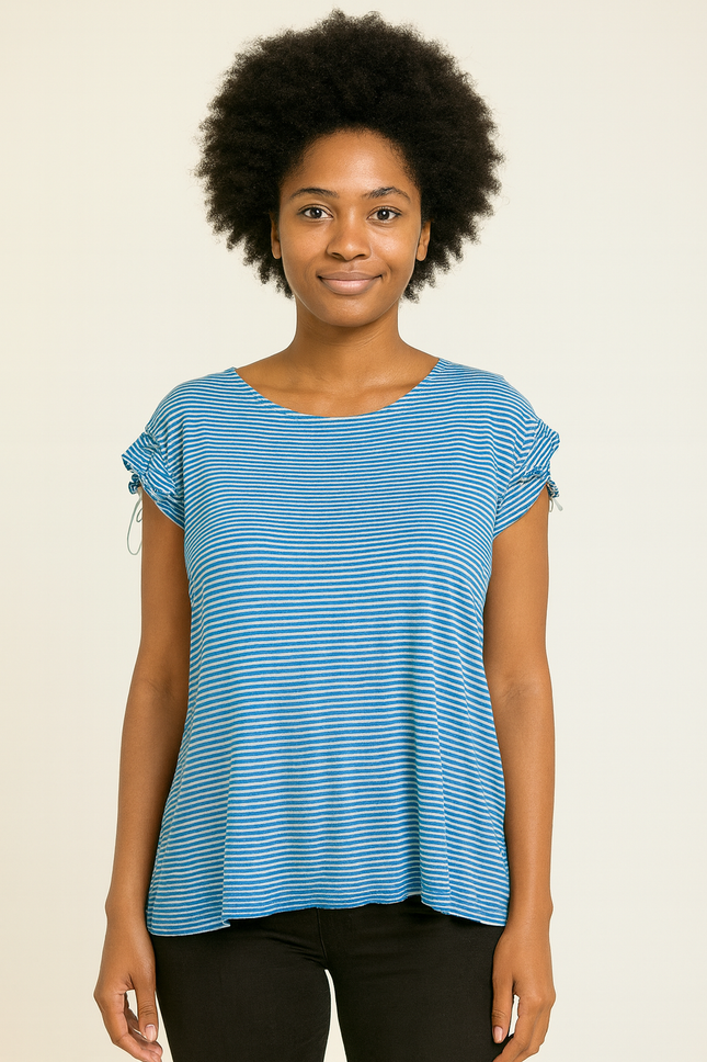 Women's Ruched Tops Blue Ruffled - S Size