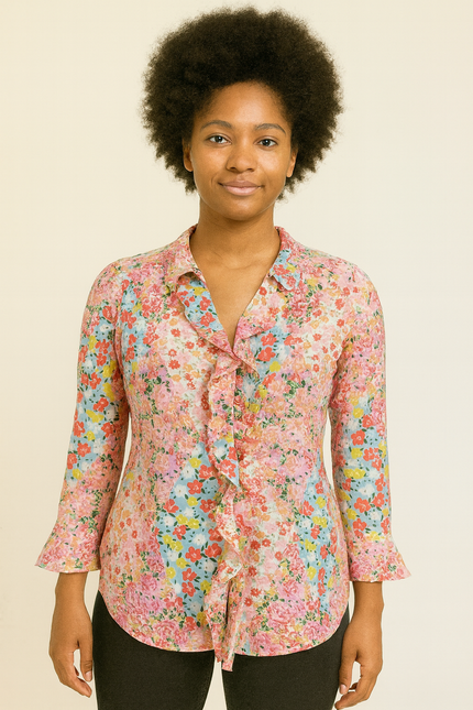 Bomby Boutique Collection - Pink Ruffle Shirt Top - L Size