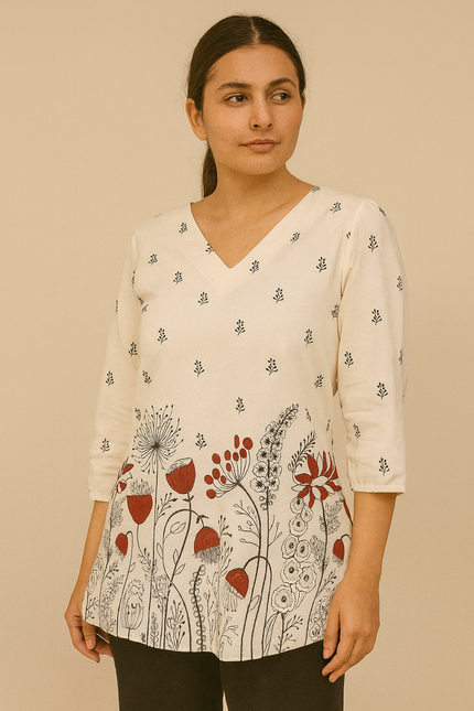 Women's Casual White Floral  Top - S Size