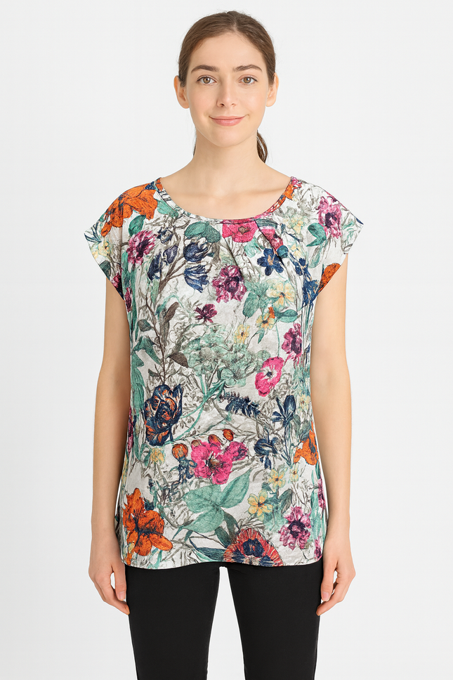 FIG Womens Floral White Top - XL Size